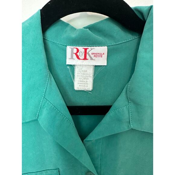 Vintage R&K Originals Women's sz 10P Button Down Shift Dress Turquoise Sash 90s - Picture 8 of 12